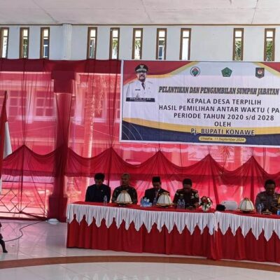Arahan Pj Bupati Konawe Kepada Delapan Kepala Desa Terpilih Hasil Pemilihan Antar Waktu Periode 2020-2028